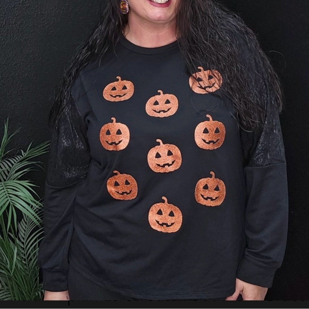 Southern Grace  Black Multi Pumpkin Long sleeve Sweater Size 1X New